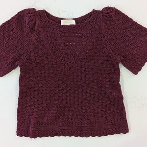 SÉZANE Lalia Jumper Bordeaux Burgundy Short Sleeve Openwork Knit Cotton M NWT